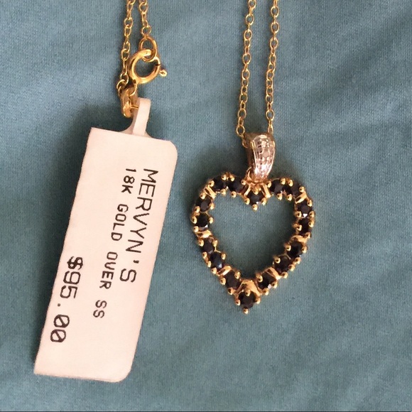 Two Sapphire Heart Pendants 18k Gold and Silver - Picture 2 of 5